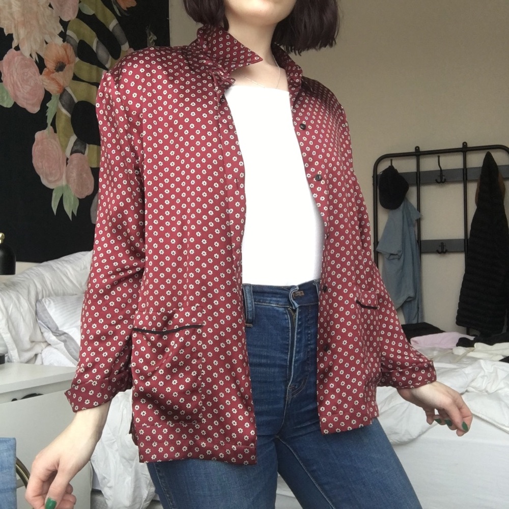 Madewell 100% silk flower print pajama style shirt